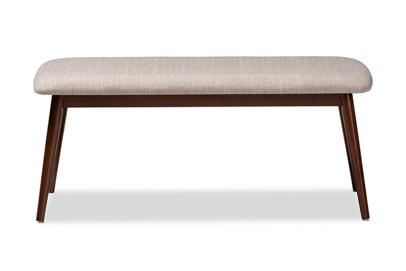 Baxton Studio Flora Mid-Century Modern Light Grey Fabric Upholstered Walnut Finished Wood Dining Bench