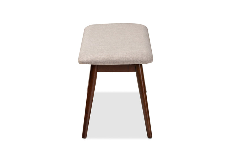 Baxton Studio Flora Mid-Century Modern Light Grey Fabric Upholstered Walnut Finished Wood Dining Bench