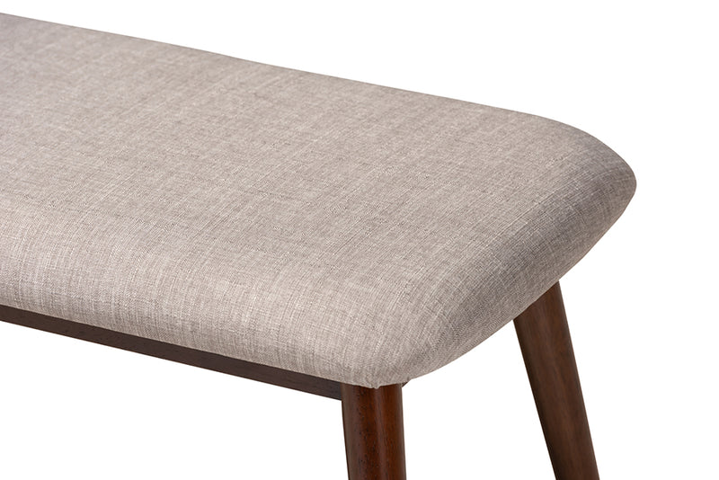 Baxton Studio Flora Mid-Century Modern Light Grey Fabric Upholstered Walnut Finished Wood Dining Bench
