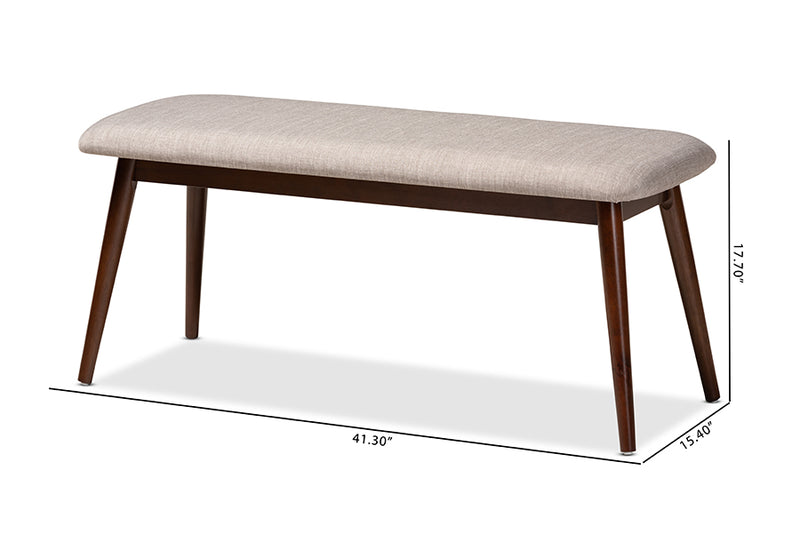 Baxton Studio Flora Mid-Century Modern Light Grey Fabric Upholstered Walnut Finished Wood Dining Bench