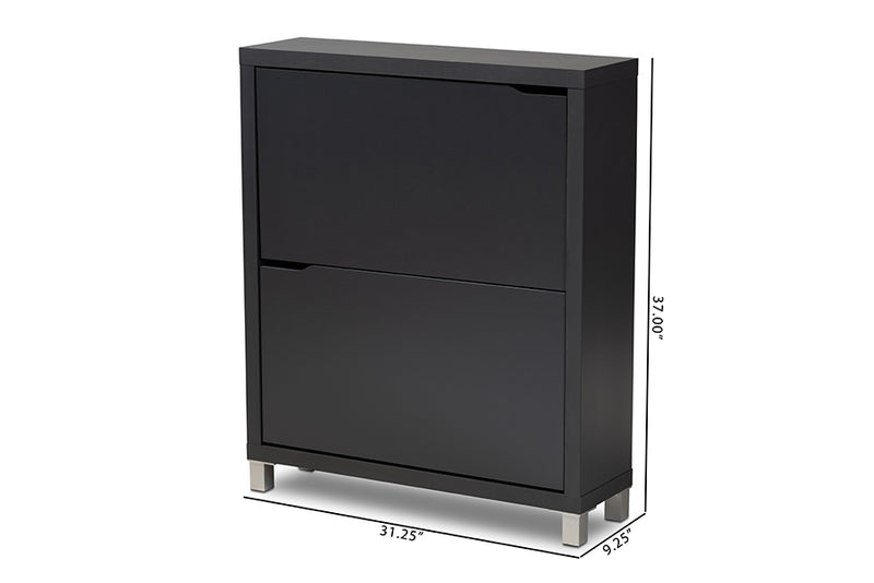 Baxton Studio Simms Modern and Contemporary Dark Grey Finished Wood Shoe Storage Cabinet with 4 Fold-Out Racks