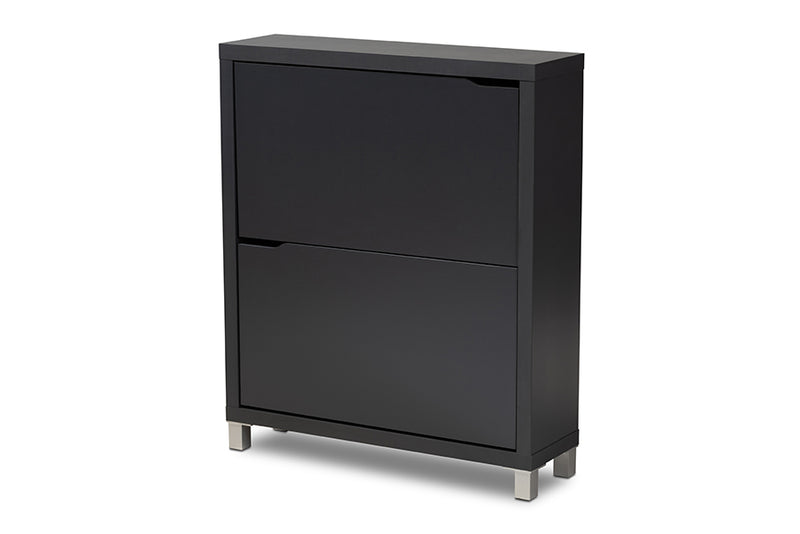 Baxton Studio Simms Modern and Contemporary Dark Grey Finished Wood Shoe Storage Cabinet with 4 Fold-Out Racks