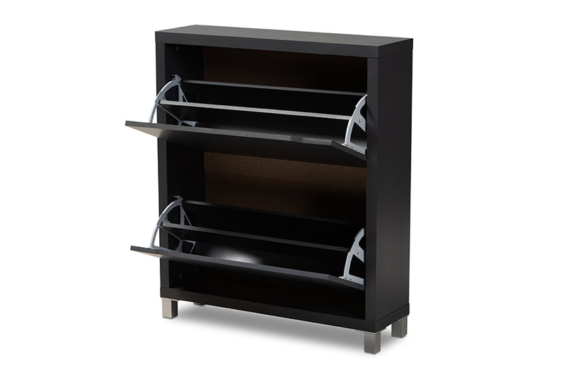Baxton Studio Simms Modern and Contemporary Dark Grey Finished Wood Shoe Storage Cabinet with 4 Fold-Out Racks