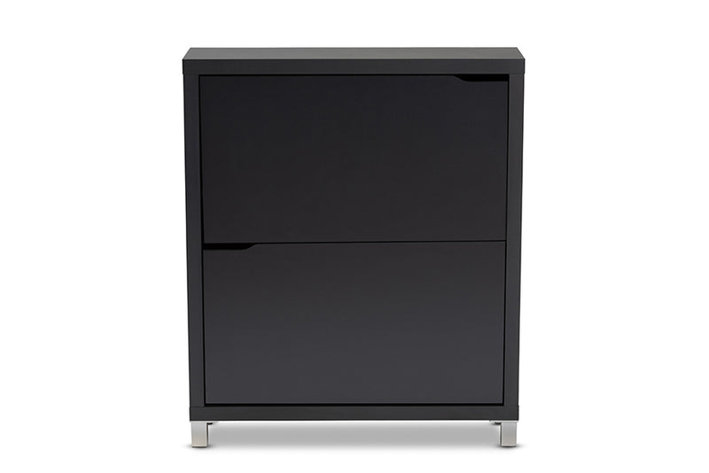 Baxton Studio Simms Modern and Contemporary Dark Grey Finished Wood Shoe Storage Cabinet with 4 Fold-Out Racks