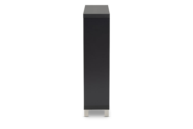 Baxton Studio Simms Modern and Contemporary Dark Grey Finished Wood Shoe Storage Cabinet with 4 Fold-Out Racks