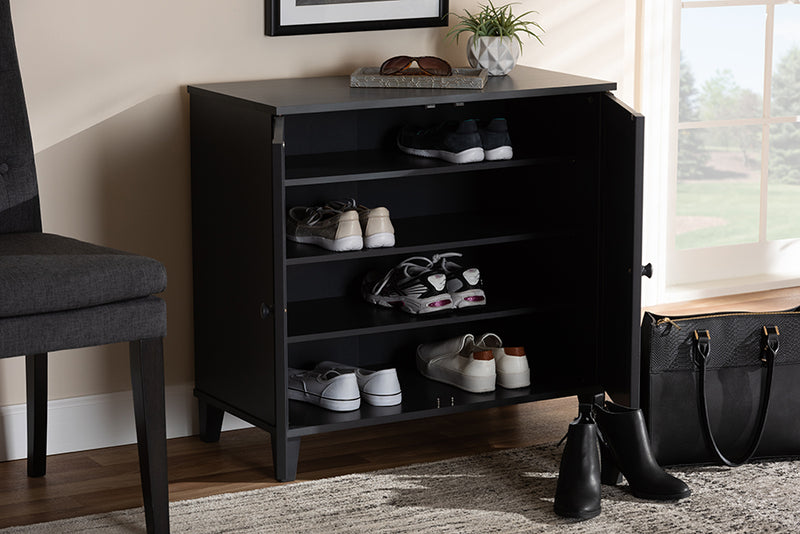 Baxton Studio Glidden Modern and Contemporary Dark Grey Finished 4-Shelf Wood Shoe Storage Cabinet