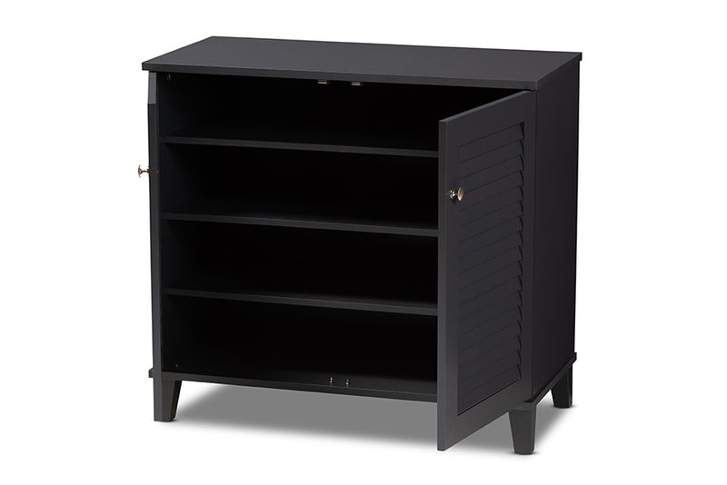 Baxton Studio Coolidge Modern and Contemporary Dark Grey Finished 4-Shelf Wood Shoe Storage Cabinet