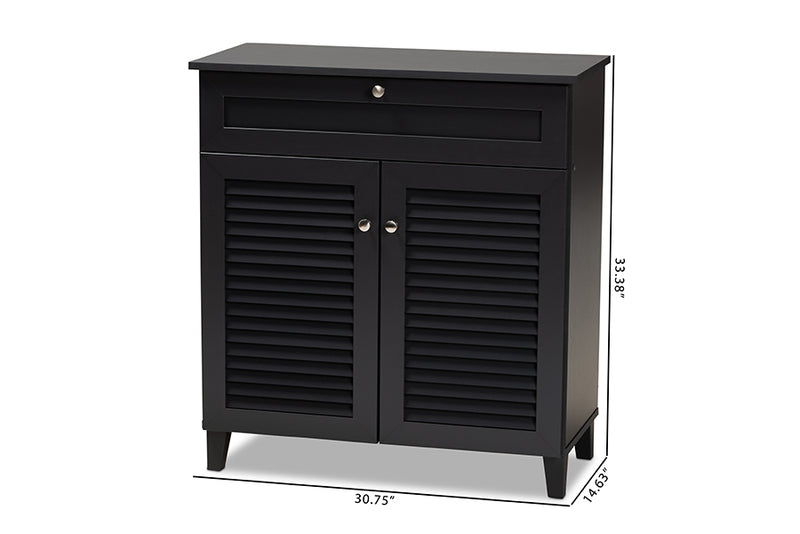 Baxton Studio Coolidge Modern and Contemporary Dark Grey Finished 4-Shelf Wood Shoe Storage Cabinet with Drawer