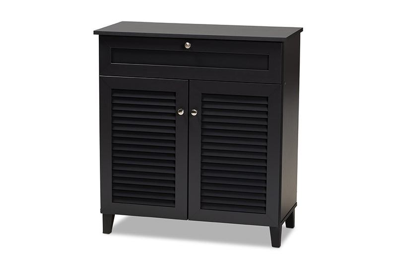 Baxton Studio Coolidge Modern and Contemporary Dark Grey Finished 4-Shelf Wood Shoe Storage Cabinet with Drawer