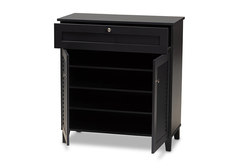 Baxton Studio Coolidge Modern and Contemporary Dark Grey Finished 4-Shelf Wood Shoe Storage Cabinet with Drawer