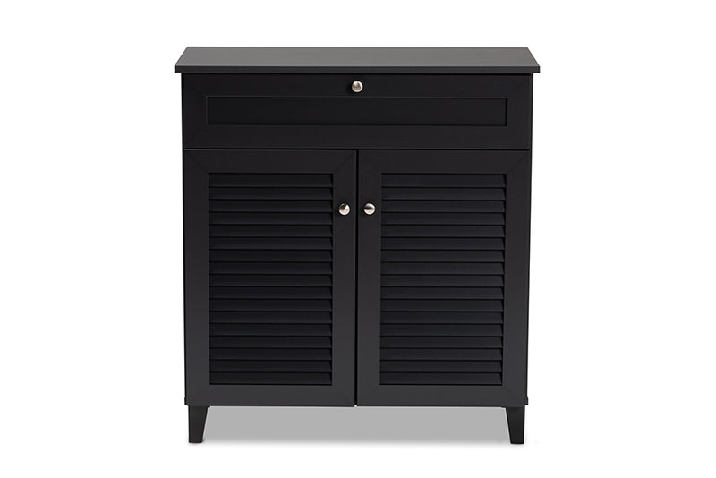 Baxton Studio Coolidge Modern and Contemporary Dark Grey Finished 4-Shelf Wood Shoe Storage Cabinet with Drawer