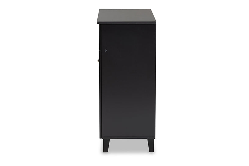 Baxton Studio Coolidge Modern and Contemporary Dark Grey Finished 4-Shelf Wood Shoe Storage Cabinet with Drawer