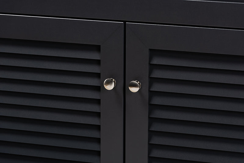 Baxton Studio Coolidge Modern and Contemporary Dark Grey Finished 4-Shelf Wood Shoe Storage Cabinet with Drawer