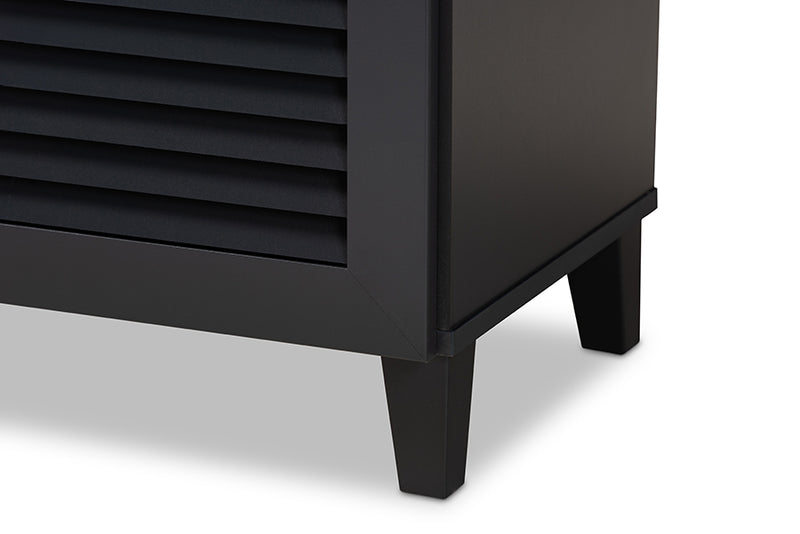 Baxton Studio Coolidge Modern and Contemporary Dark Grey Finished 4-Shelf Wood Shoe Storage Cabinet with Drawer
