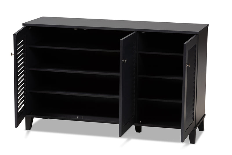 Baxton Studio Coolidge Modern and Contemporary Dark Grey Finished 8-Shelf Wood Shoe Storage Cabinet