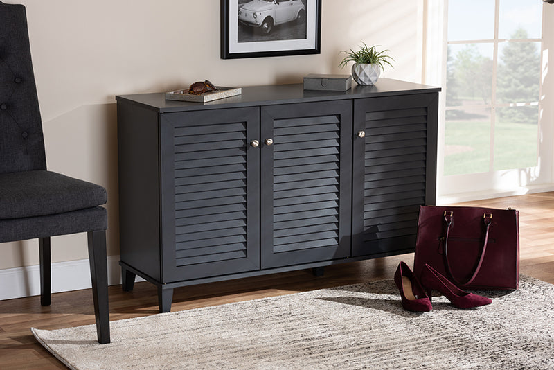 Baxton Studio Coolidge Modern and Contemporary Dark Grey Finished 8-Shelf Wood Shoe Storage Cabinet