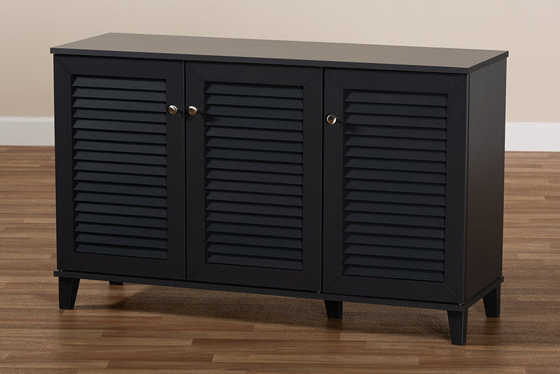 Baxton Studio Coolidge Modern and Contemporary Dark Grey Finished 8-Shelf Wood Shoe Storage Cabinet