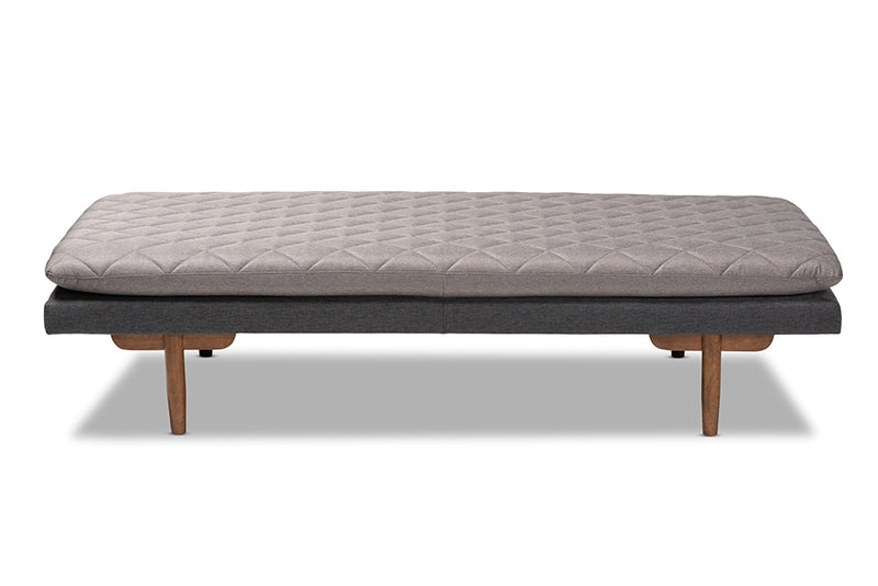 Baxton Studio Marit Mid-Century Modern Two-Tone Grey Fabric Upholstered Walnut Finished Wood Daybed