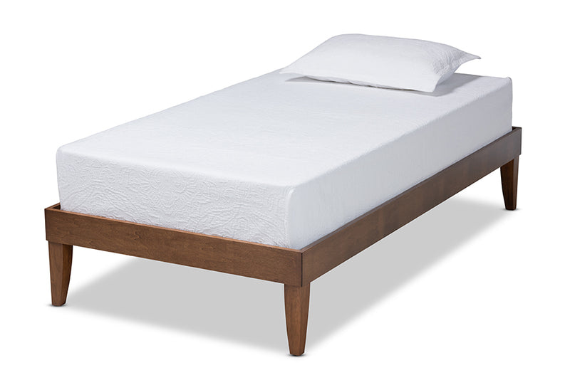 Baxton Studio Lucina Mid-Century Modern Walnut Brown Finished Twin Size Platform Bed Frame