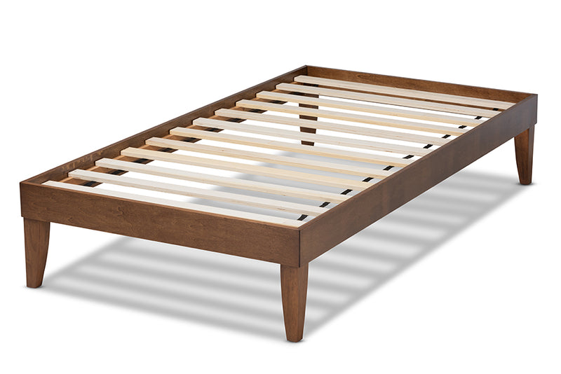 Baxton Studio Lucina Mid-Century Modern Walnut Brown Finished Twin Size Platform Bed Frame