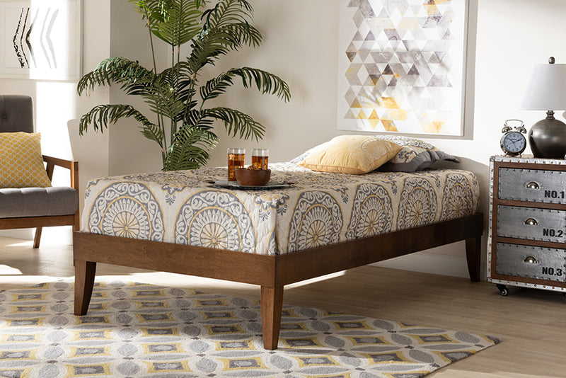 Baxton Studio Lucina Mid-Century Modern Walnut Brown Finished Twin Size Platform Bed Frame