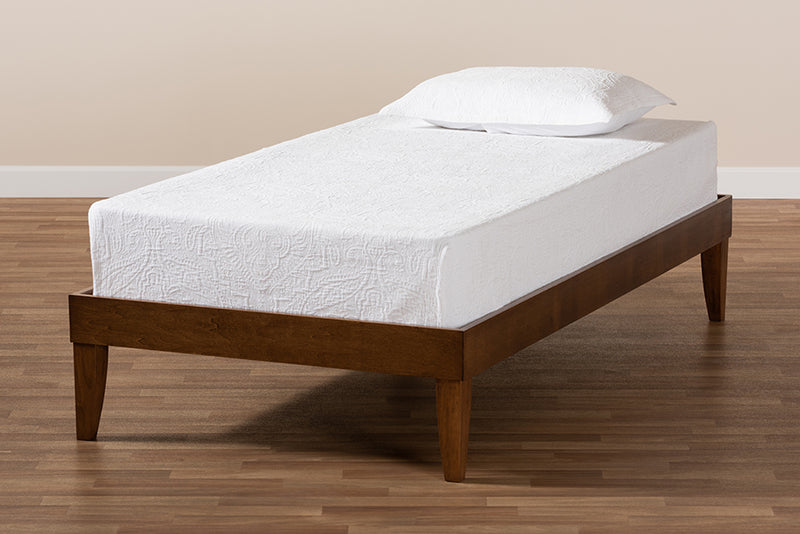 Baxton Studio Lucina Mid-Century Modern Walnut Brown Finished Twin Size Platform Bed Frame