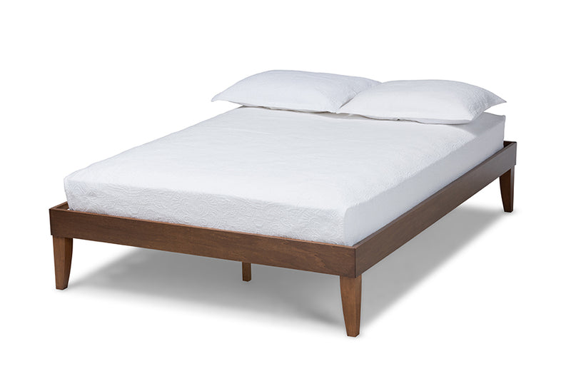 Baxton Studio Lucina Mid-Century Modern Walnut Brown Finished Full Size Platform Bed Frame