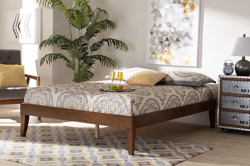 Baxton Studio Lucina Mid-Century Modern Walnut Brown Finished Full Size Platform Bed Frame
