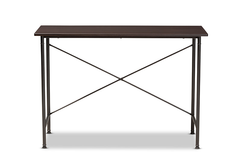Baxton Studio Tavin Industrial Espresso Wood and Black Metal Criss-Cross Desk