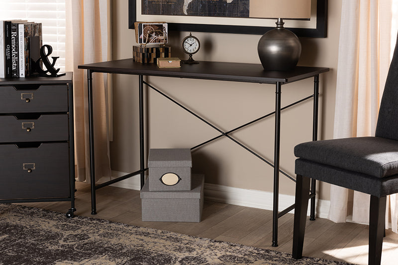 Baxton Studio Tavin Industrial Espresso Wood and Black Metal Criss-Cross Desk