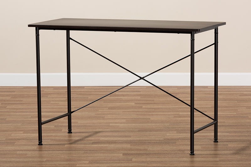 Baxton Studio Tavin Industrial Espresso Wood and Black Metal Criss-Cross Desk