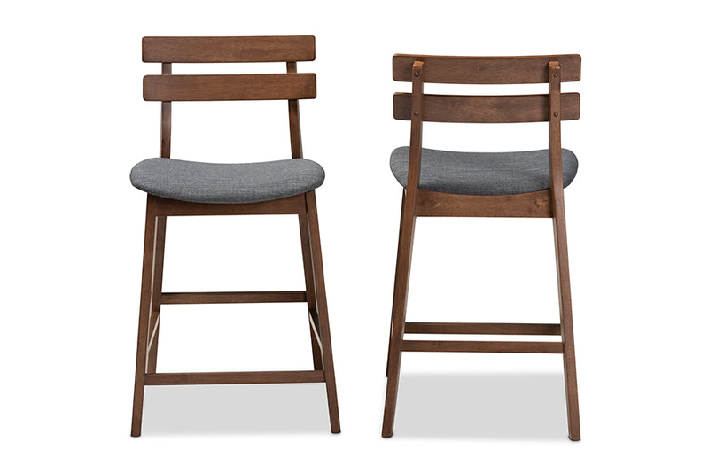 Baxton Studio Larine Modern and Contemporary Dark Grey Fabric Upholstered Walnut Finished 2-Piece Wood Counter Stool Set