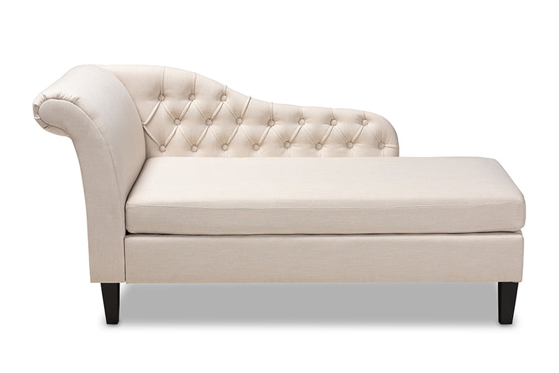 Baxton Studio Florent Modern and Contemporary Beige Fabric Upholstered Black Finished Chaise Lounge