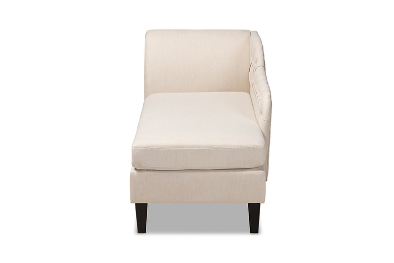 Baxton Studio Florent Modern and Contemporary Beige Fabric Upholstered Black Finished Chaise Lounge