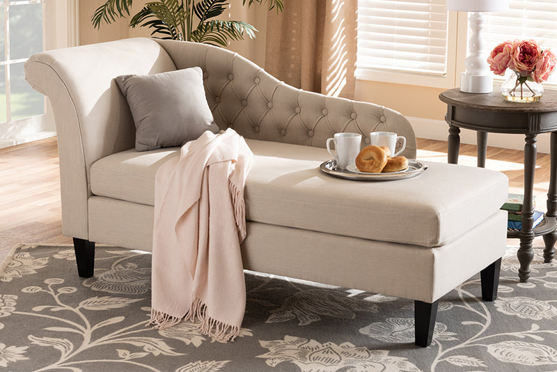 Baxton Studio Florent Modern and Contemporary Beige Fabric Upholstered Black Finished Chaise Lounge
