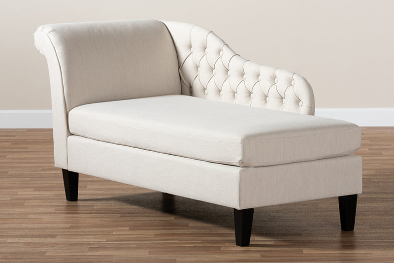 Baxton Studio Florent Modern and Contemporary Beige Fabric Upholstered Black Finished Chaise Lounge