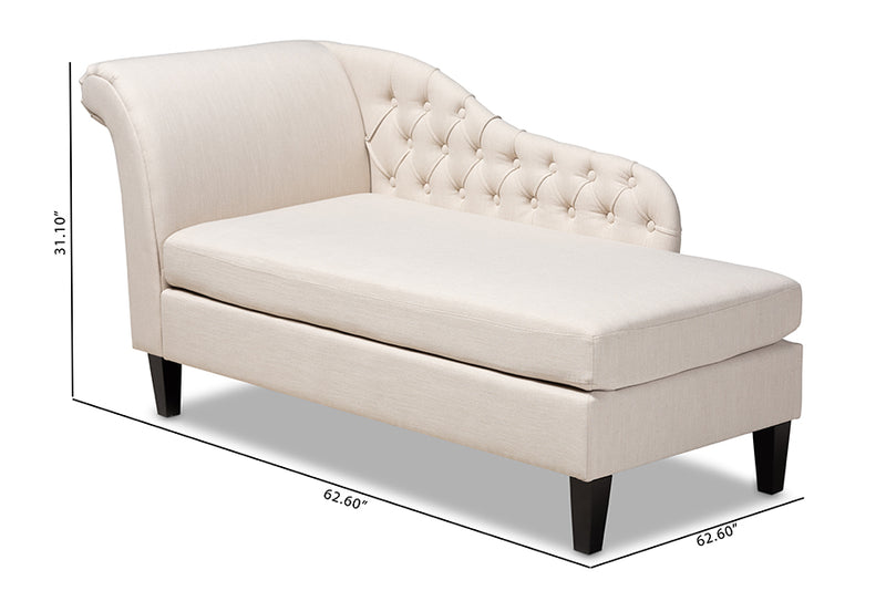 Baxton Studio Florent Modern and Contemporary Beige Fabric Upholstered Black Finished Chaise Lounge