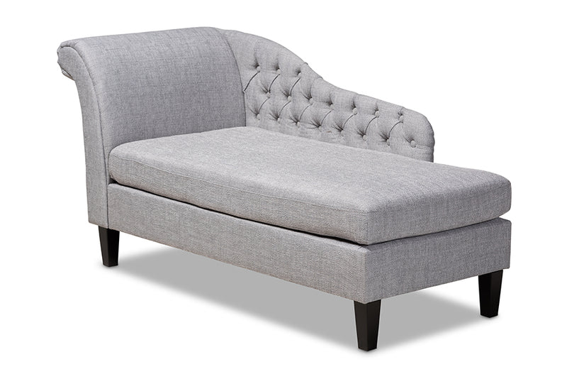 Baxton Studio Florent Modern and Contemporary Grey Fabric Upholstered Black Finished Chaise Lounge