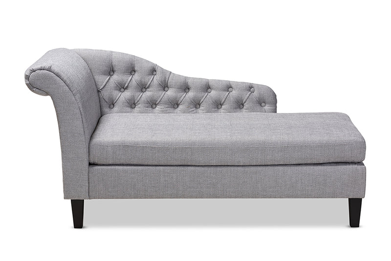Baxton Studio Florent Modern and Contemporary Grey Fabric Upholstered Black Finished Chaise Lounge