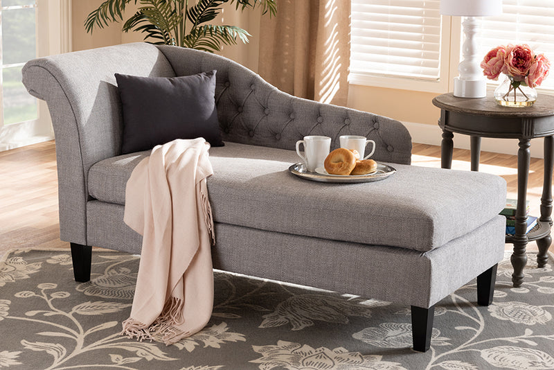 Baxton Studio Florent Modern and Contemporary Grey Fabric Upholstered Black Finished Chaise Lounge