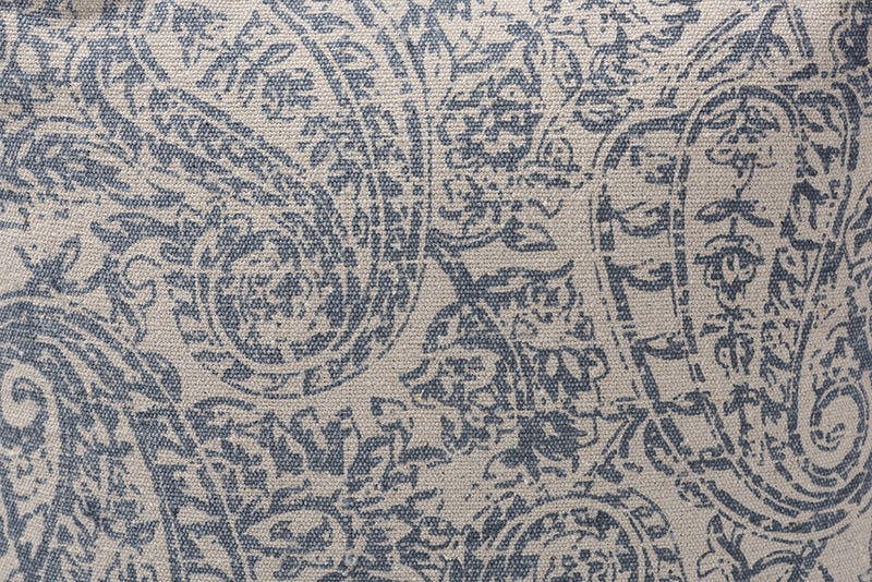 Baxton Studio Juvita Modern and Contemporary Grey and Blue Handwoven Cotton Paisley Pouf Ottoman