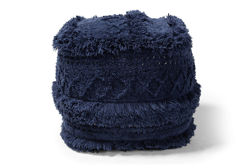 Baxton Studio Curlew Moroccan Inspired Navy Handwoven Cotton Pouf Ottoman