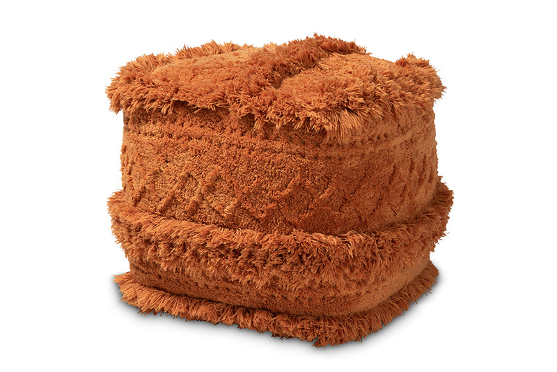 Baxton Studio Curlew Moroccan Inspired Orange Handwoven Cotton Pouf Ottoman