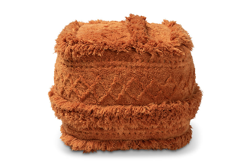 Baxton Studio Curlew Moroccan Inspired Orange Handwoven Cotton Pouf Ottoman
