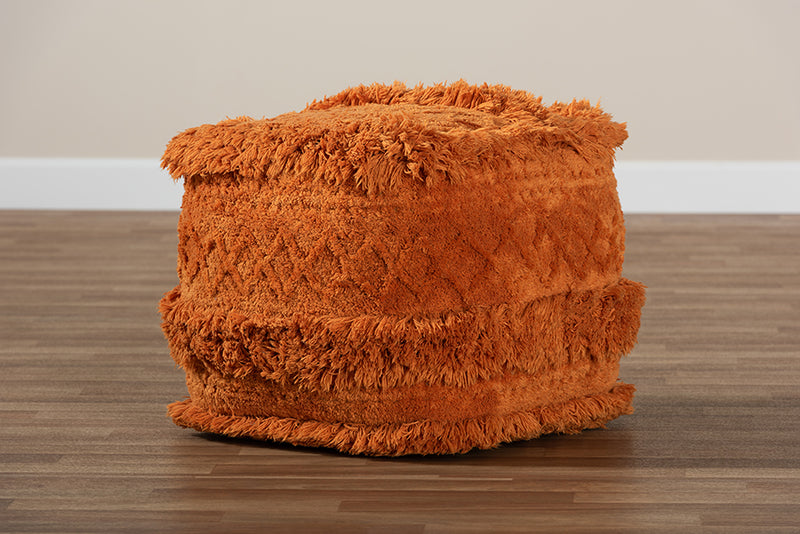Baxton Studio Curlew Moroccan Inspired Orange Handwoven Cotton Pouf Ottoman
