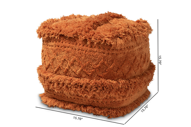 Baxton Studio Curlew Moroccan Inspired Orange Handwoven Cotton Pouf Ottoman