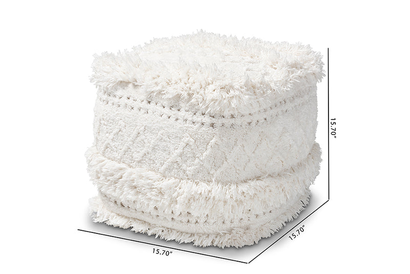 Baxton Studio Curlew Moroccan Inspired Ivory Handwoven Cotton Pouf Ottoman