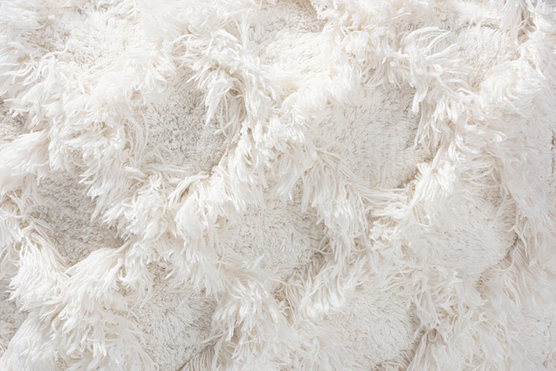 Baxton Studio Asuka Moroccan Inspired Ivory Handwoven Cotton Fringe Pouf Ottoman