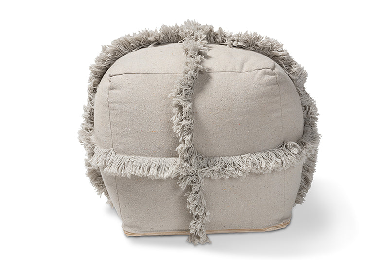 Baxton Studio Alfro Moroccan Inspired Grey Handwoven Cotton Fringe Pouf Ottoman