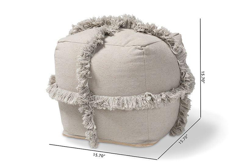 Baxton Studio Alfro Moroccan Inspired Grey Handwoven Cotton Fringe Pouf Ottoman